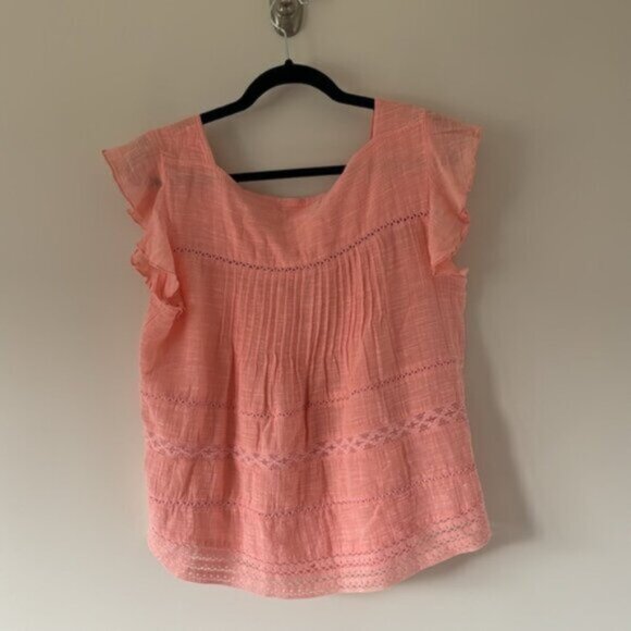 Lucky Brand Women Pink Ruffled Sleeveless Cotton Blouse Size Medium - Picture 8 of 13